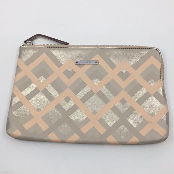 Stella & Dot Capri Pouch Clutch Metallic Chevron Pattern Rose Gold - Picture 1 of 16